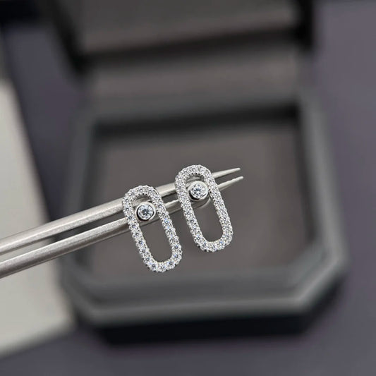 925 sterling silver gold-plated classic single diamond earrings for women. Wedding earrings.