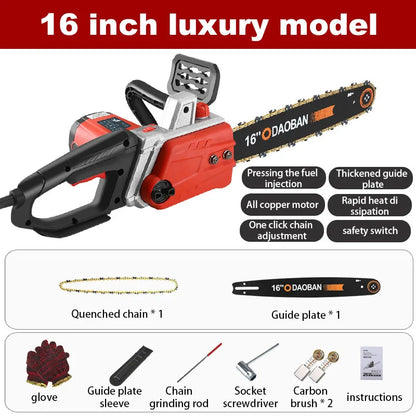 12/16 Inch High Power Corded Chainsaw 220V handheld AC household Brushless Electric Chain Saw for Wood Felling Cutting