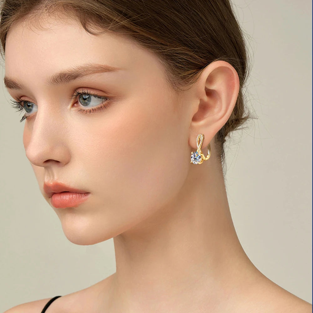 Plated 18K Gold 2 Carat Moissanite Hoop Earrings with Certificates 8mm Lab Diamond Earring for Women Original 925 Silver Jewelry