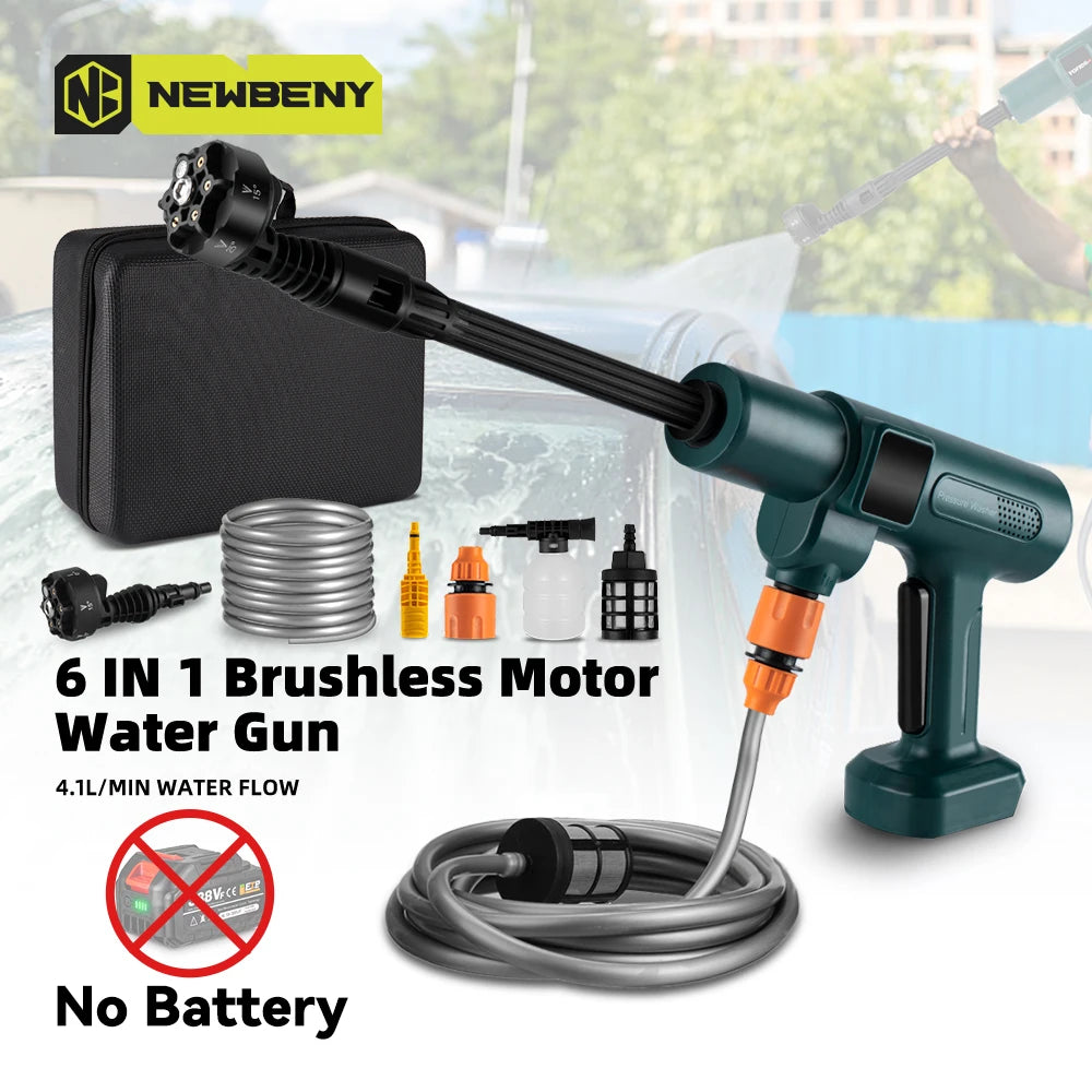 NEWBENY 200Bar Brushless High Pressure Car Washer Gun 6 IN 1 Electric Garden Washing Water Wash Spray Gun For Makita Battery Pin