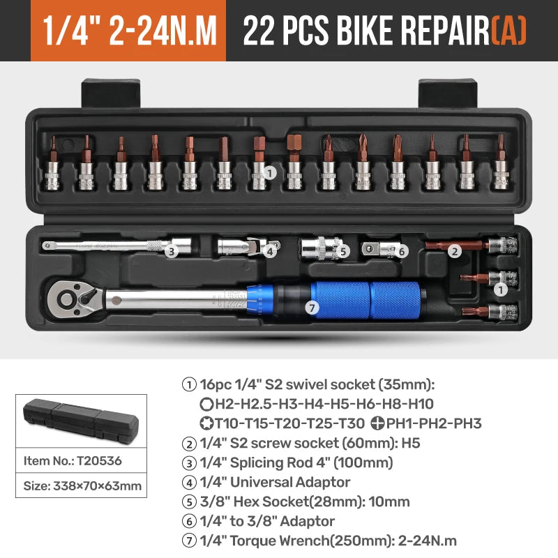 Apollo Torque Wrench Repairing Tool High Precise Torque Preset Wrenches 2-24N.m Torque Adjustable 1/4inch Ratchet Wrench