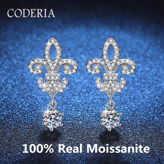 Crown Moissanite Drop Earrings – 1CT D – GRA – White Gold