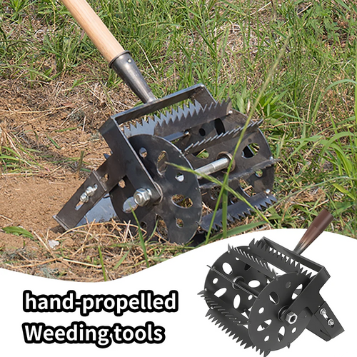 Hand Push Hoe Wheeled Weeding Manganese Steel Weed Machine Saw Tooth Agricultural Loosening Weeder No Handle