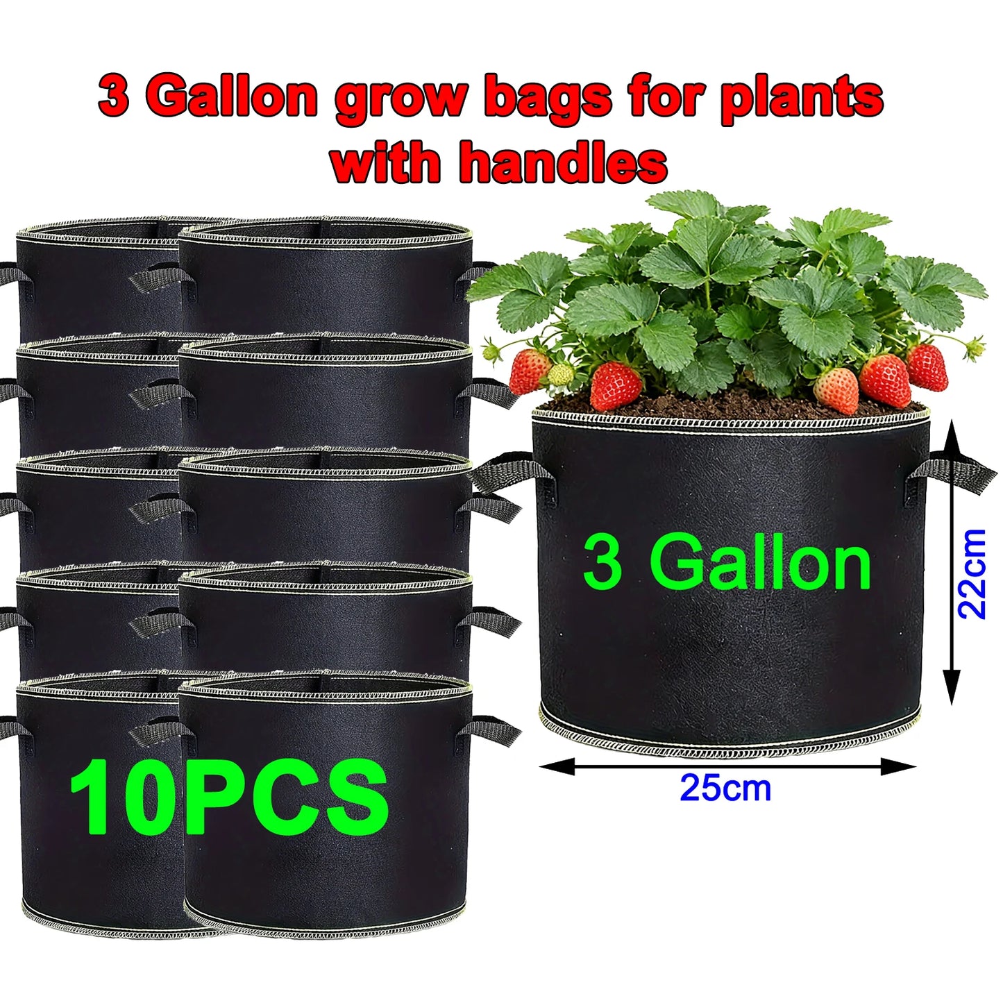 68 Pcs 3 Gallon Strawberry Grow Bags for Plants with Handles Garden Accessories Vegetable Plant Bags for Growing Flower Pot