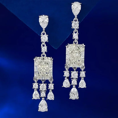 Luxury Long Lab Moissanite Diamond Dangle Earring 100% Real 925 sterling silver Party Wedding Drop Earrings for Women Jewelry