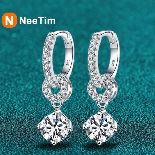 NeeTim Drop Earrings – Moissanite – White Gold – Elegant Gift