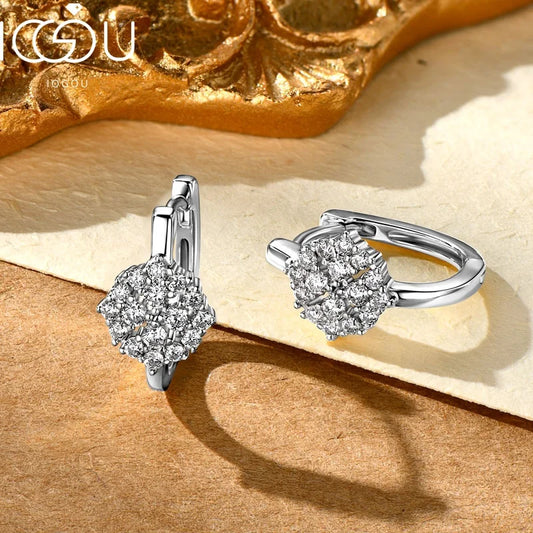 IOGOU Inlaid Round Moissanite Diamond Hoop Earrings Real Silver 925 Delicate Minimalist Fine Jewelry Anniversary Gift for Women