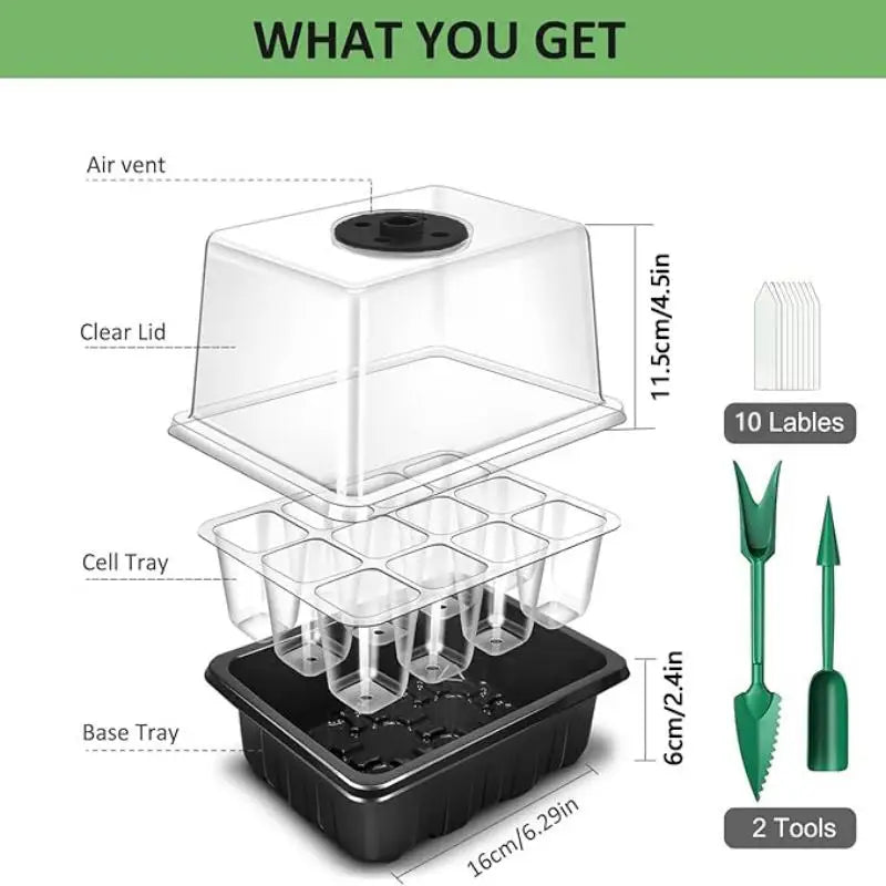 Seed starter tray with grow lights, 2 seed germination kits with adjustable humidity dome, mini greenhouse for seed germination