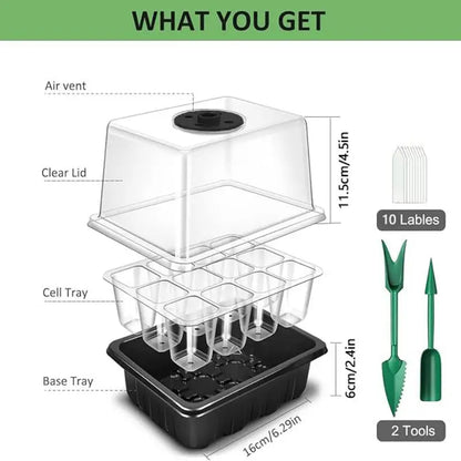 Seed starter tray with grow lights, 2 seed germination kits with adjustable humidity dome, mini greenhouse for seed germination