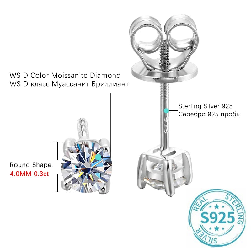 Elegant Moissanite Ear Studs – D Color, Gold-Plated