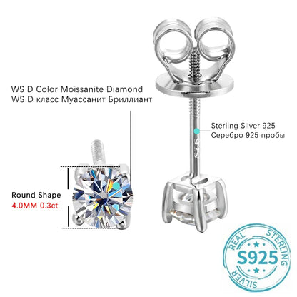 Elegant Moissanite Ear Studs – D Color, Gold-Plated