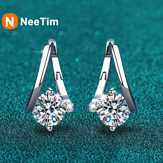 NeeTim 1 Carat Moissanite Earrings For Women 925 Sterling Silver Ear Stud Hoops Diamond  Engagement Wedding Fine Jewelry Gift