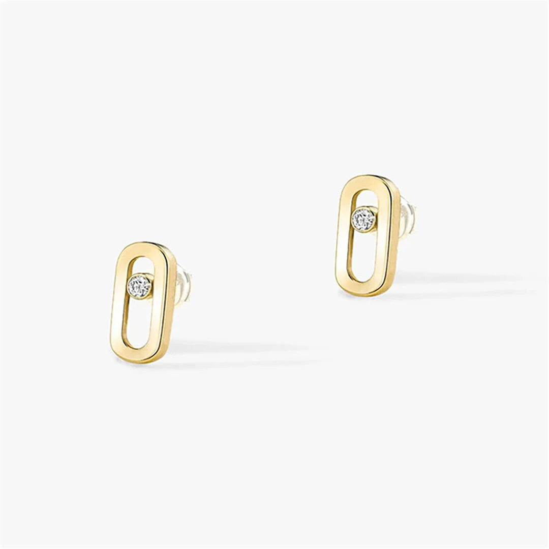 925 sterling silver gold-plated classic single diamond earrings for women. Wedding earrings.