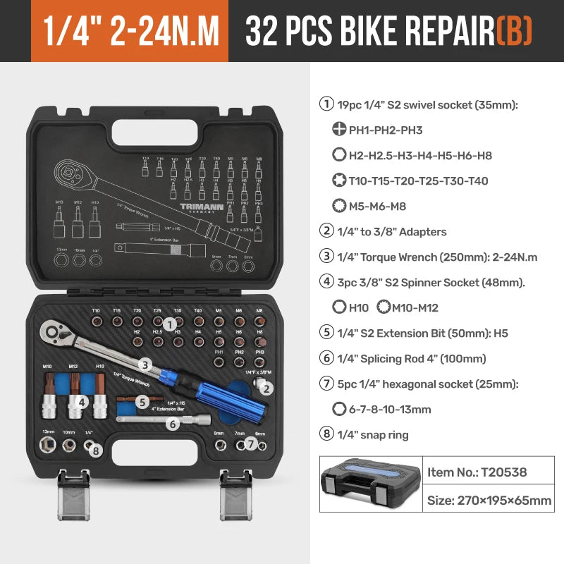 Apollo Torque Wrench Repairing Tool High Precise Torque Preset Wrenches 2-24N.m Torque Adjustable 1/4inch Ratchet Wrench