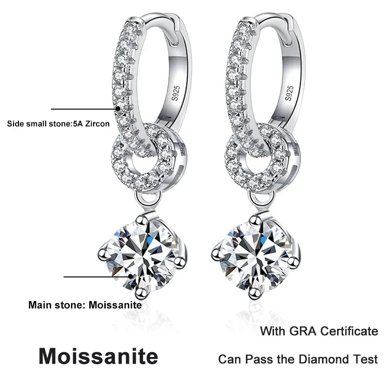 NeeTim Drop Earrings – Moissanite – White Gold – Elegant Gift