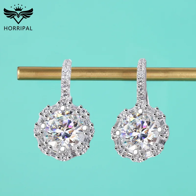 HORRIPAL 1CTTW D VVS1 Moissanite Hoop Earrings S925 Sterling Silver Earrings for women Sparkling Diamond Jewelry GRA Pass Tester