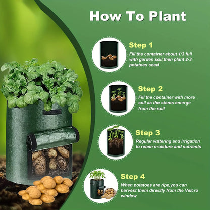 SPONDWILD 17 Pcs Thickened Potato Planting Bag 10 Gallon Garden PE Fabric Gardening Pot Vegetable Flowerpot Outdoor Planting Bag