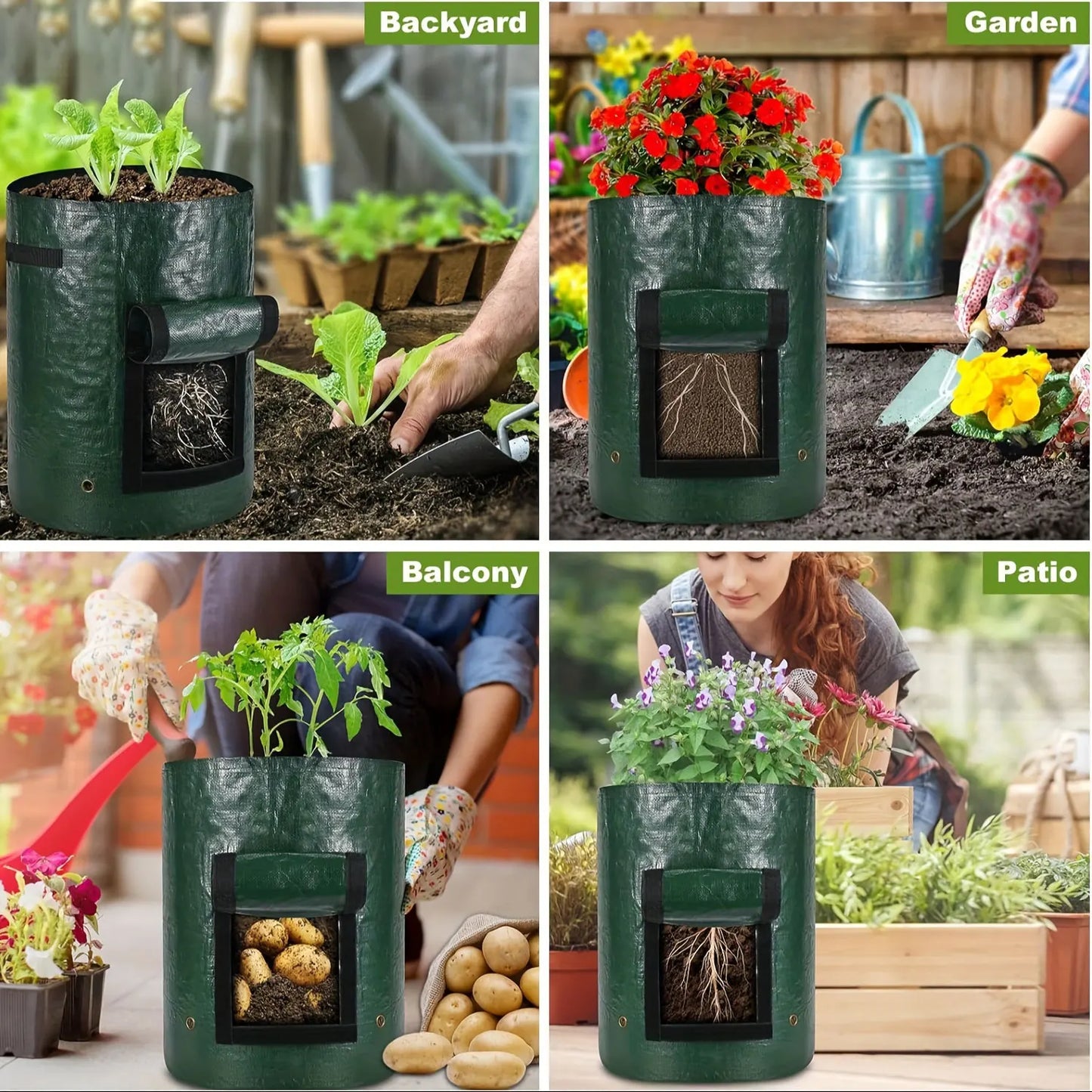 SPONDWILD 17 Pcs Thickened Potato Planting Bag 10 Gallon Garden PE Fabric Gardening Pot Vegetable Flowerpot Outdoor Planting Bag