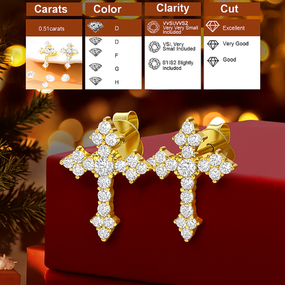 Cross Moissanite Studs – White Gold – Wedding & Party Jewelry
