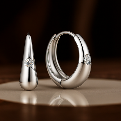 White Gold Moissanite Circle Earrings – Elegant Party Gift for Women