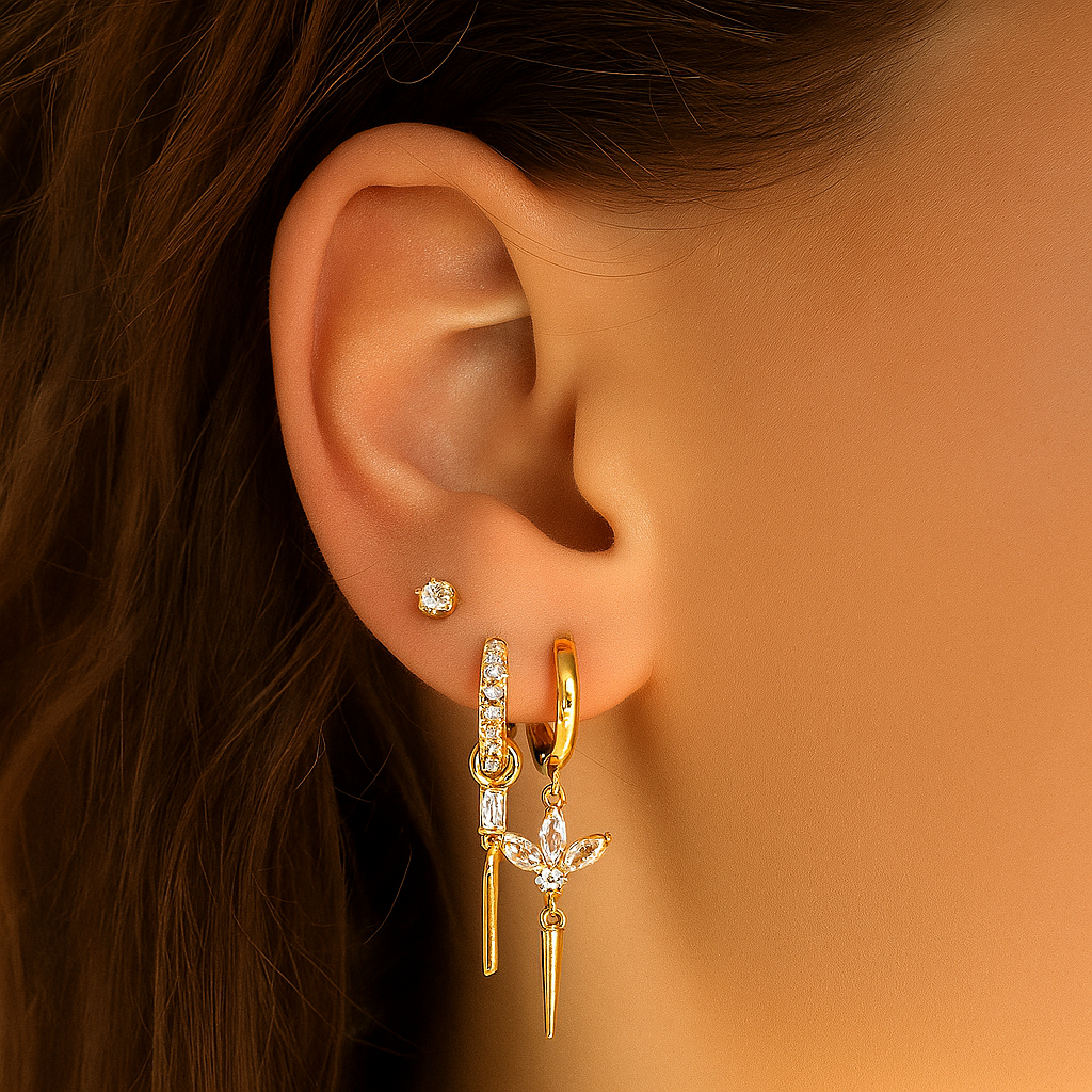 White Gold Hoop Earrings – Full Zircon – Rectangle Drop – Luxury Gift
