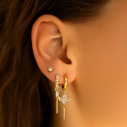 White Gold Hoop Earrings – Full Zircon – Rectangle Drop – Luxury Gift