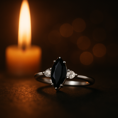 Elegant Black Agate Ring – Premium White Gold Finish, Classic Sparkle