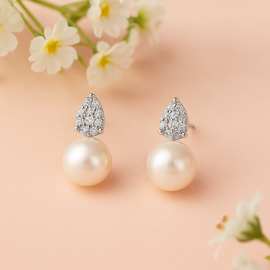 WOSTU Pearl Moissanite Drops – White Gold