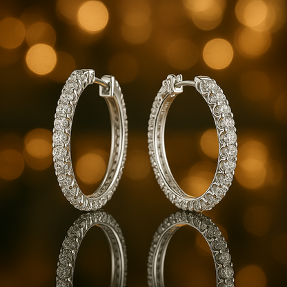 GRA Moissanite Hoops – 2mm – White Gold – Wedding Jewelry