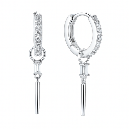 White Gold Hoop Earrings – Full Zircon – Rectangle Drop – Luxury Gift