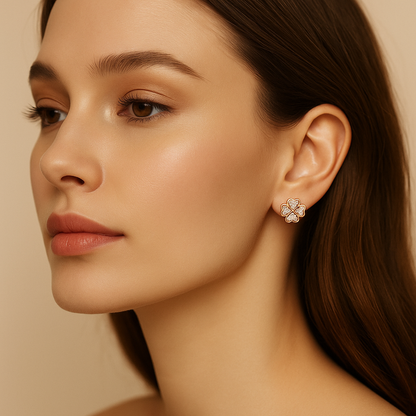 Moissanite Flower Studs – 0.25CT – 18K Rose Gold – Bridal Gift