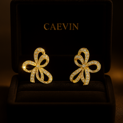 Moissanite Bow Stud Earrings – White Gold – Romantic Engagement
