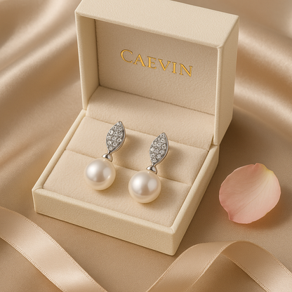 WOSTU Pearl Moissanite Drops – White Gold