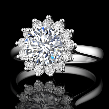 925 Silver Moissanite Flower Ring – Elegant Gift & Wedding Jewelry