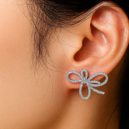 Moissanite Bow Stud Earrings – White Gold – Romantic Engagement