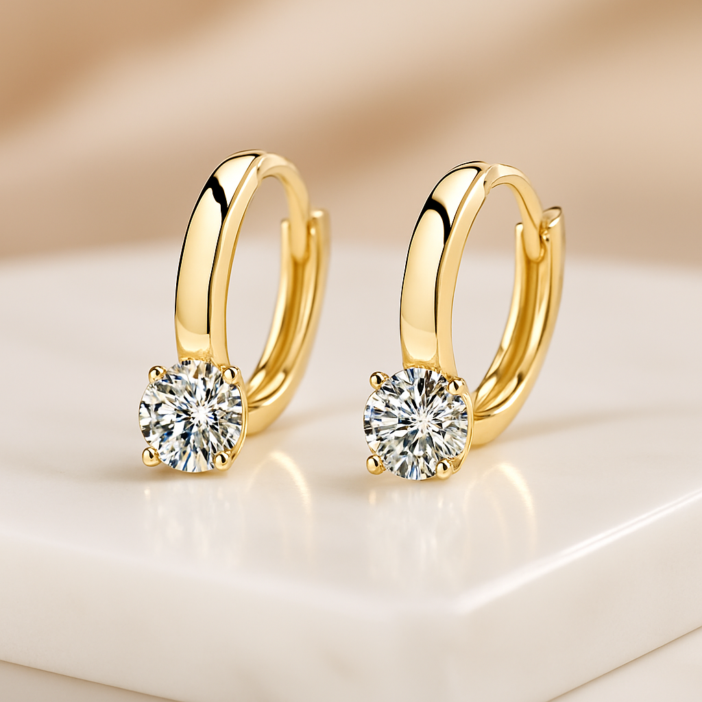 Solitaire Moissanite Hoops – 1 Carat – 14K Gold Plated – Trendy 2023