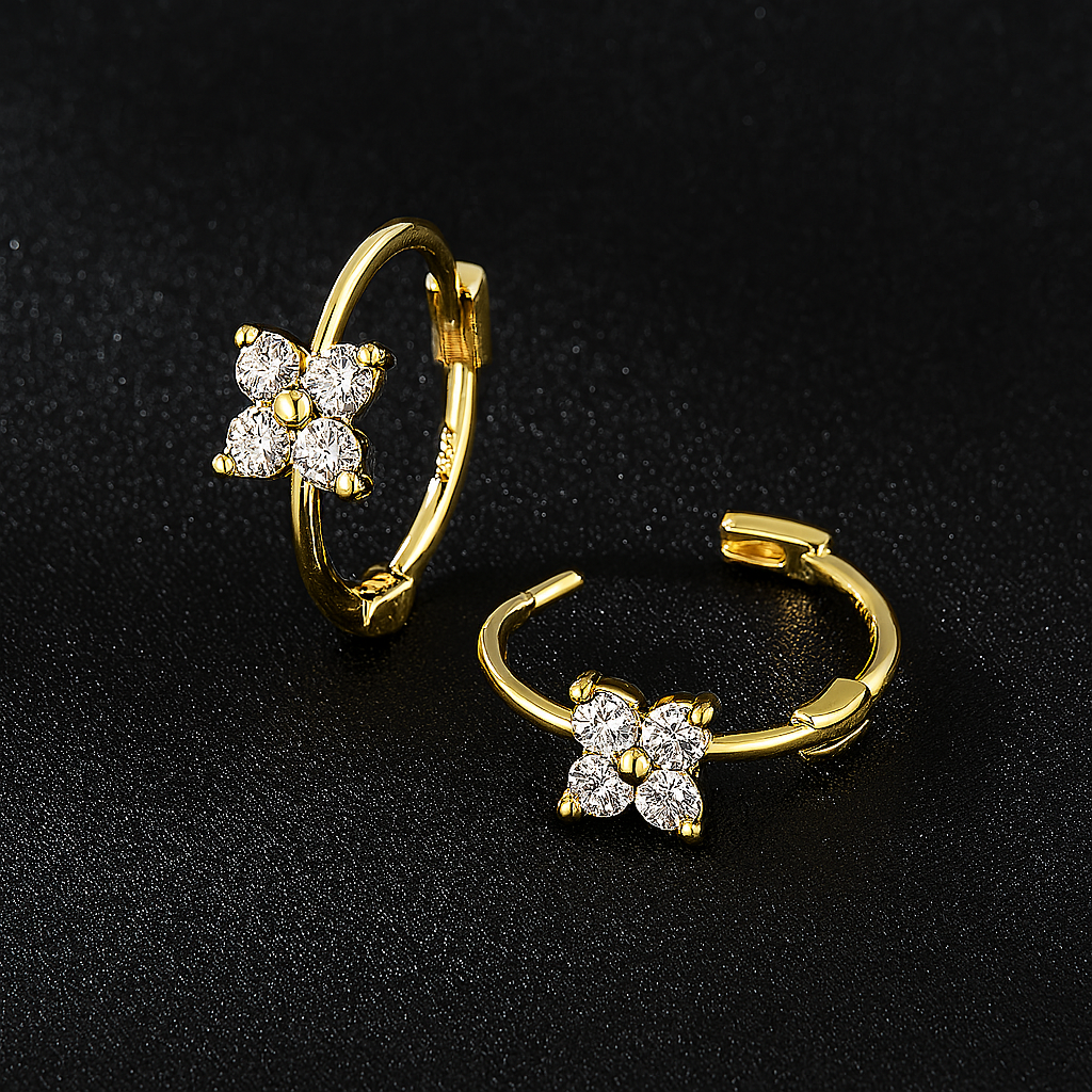 OXTAO Minimalist CZ Studs – White Gold – Elegant & Cute