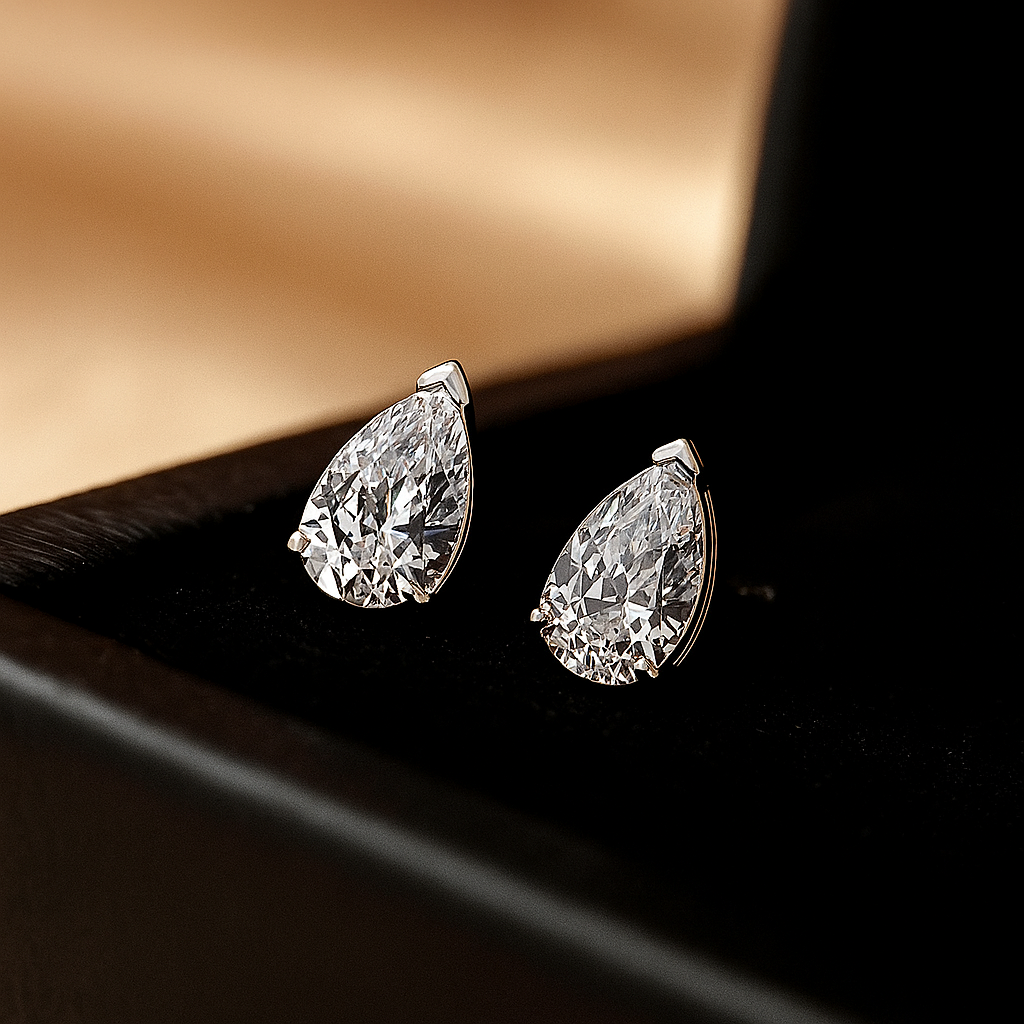 Waterdrop Moissanite Earrings – Pear Cut – Certified – White Gold