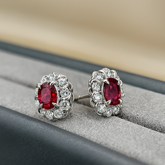 Ruby Flower Stud Earrings – White Gold – Luxury Wedding Jewelry