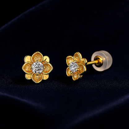 Kuololit Diamond Studs – Round Flower – Solid Gold – Wedding Fine Jewelry