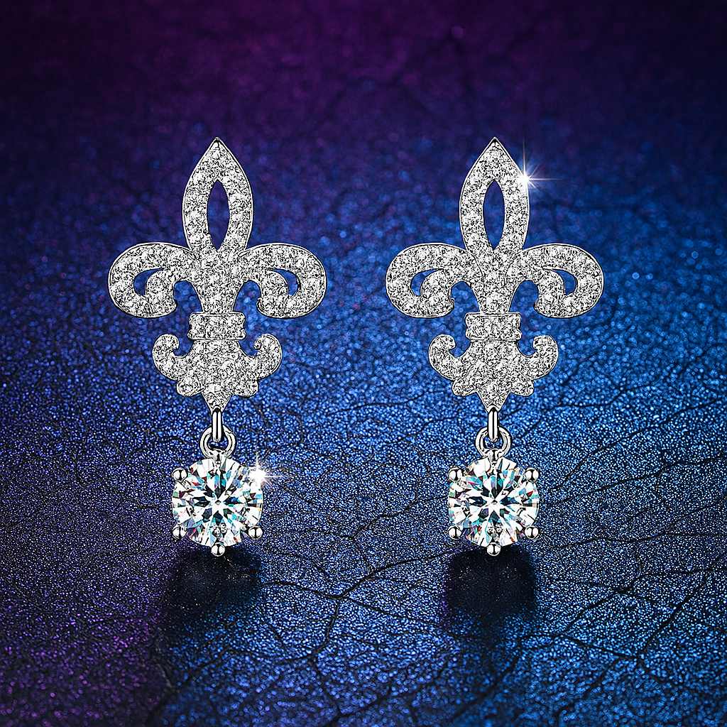 Crown Moissanite Drop Earrings – 1CT D – GRA – White Gold