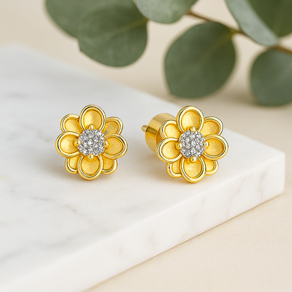 Kuololit Diamond Studs – Round Flower – Solid Gold – Wedding Fine Jewelry