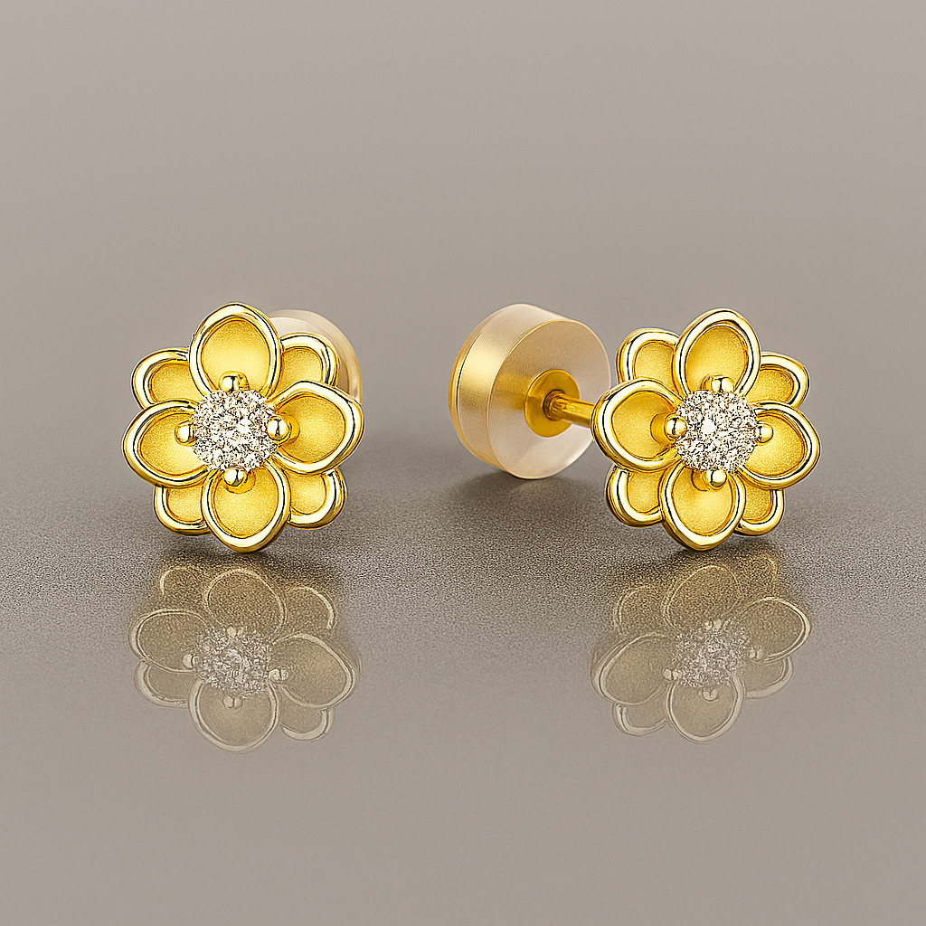 Kuololit Diamond Studs – Round Flower – Solid Gold – Wedding Fine Jewelry
