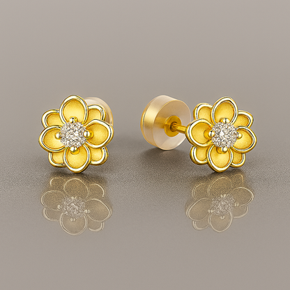Kuololit Diamond Studs – Round Flower – Solid Gold – Wedding Fine Jewelry