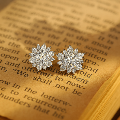 Snowflake Moissanite Studs – 18K White Gold – Pass Diamond Test