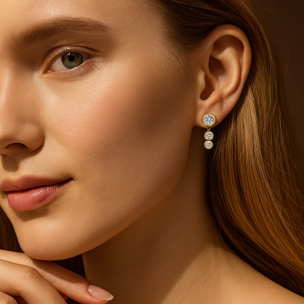 Moissanite Ear Jacket Studs – 5/4/3.5mm – White Gold – 2024 Design