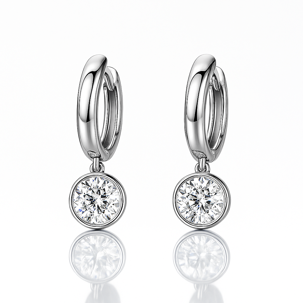 Radiant Moissanite 1-3CT Hoop Drops – 14K White Gold – Sparkle for Every Occasion