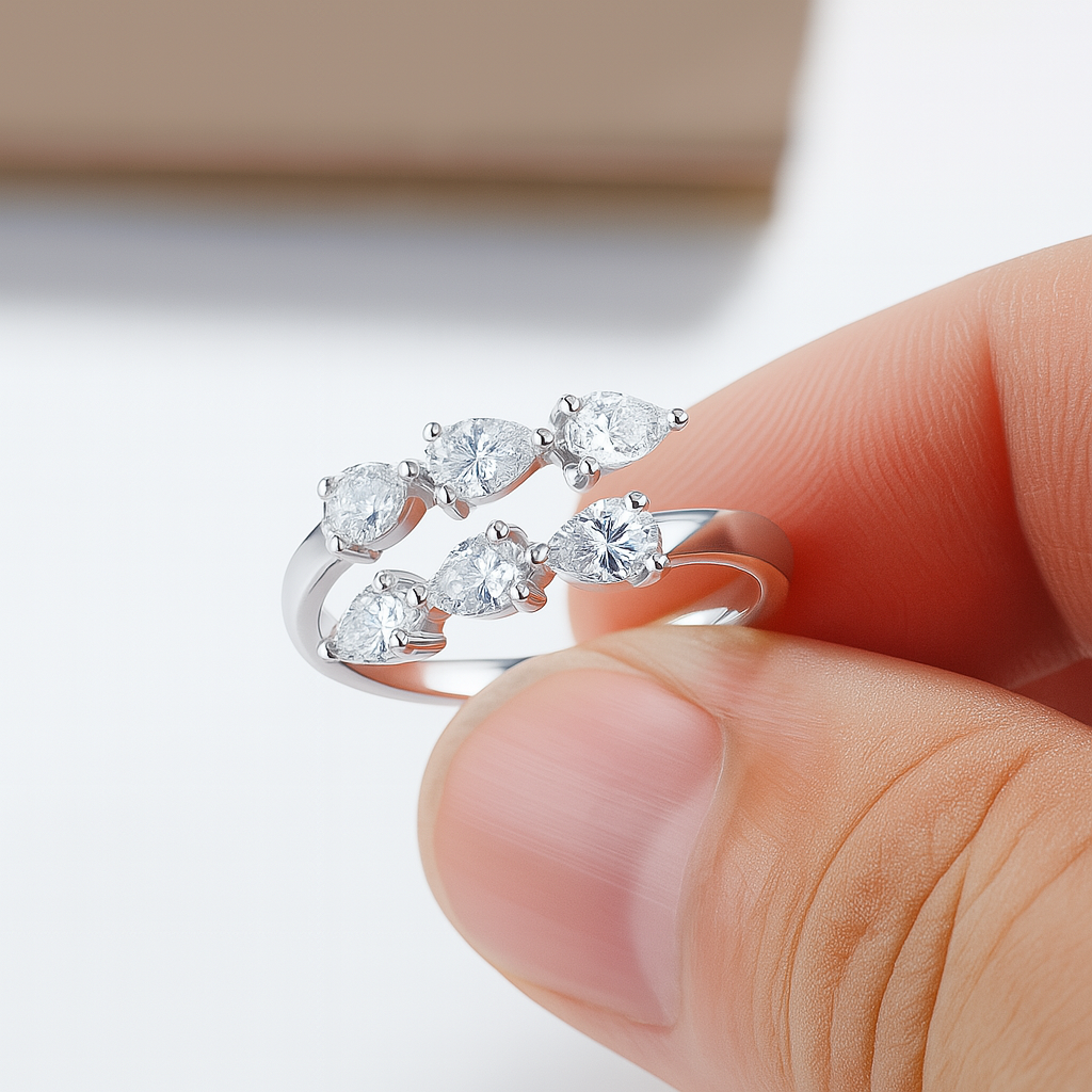 Smyoue 3x4mm Moissanite Crown Ring – 925 Silver Wedding Band