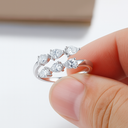 Smyoue 3x4mm Moissanite Crown Ring – 925 Silver Wedding Band