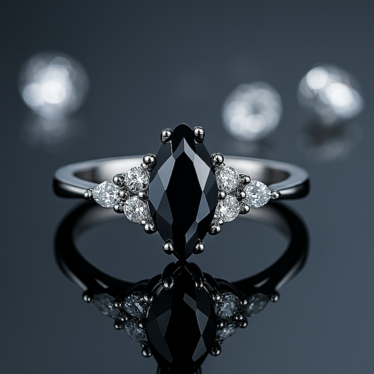 Elegant Black Agate Ring – Premium White Gold Finish, Classic Sparkle